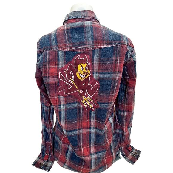 ASU Sun Devils Plaid Western Shirt MEDIUM Oversized Unique Football Tailgate - Picture 1 of 6